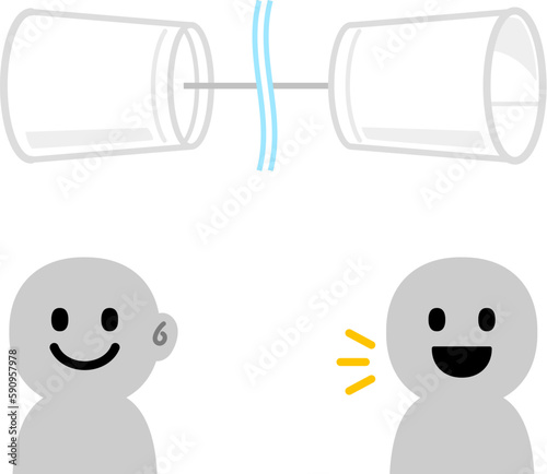 紙コップの糸電話と会話する人物