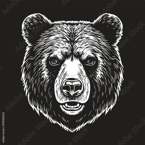 bear, vintage logo concept black and white color, hand drawn illustration