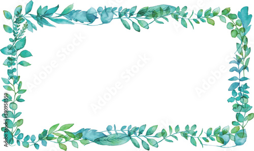 水彩画。水彩タッチの草木ベクターフレーム。草木のエコ背景。緑の植物装飾。Watercolor painting. Grass and trees vector frame with watercolor touch. Grass tree eco background. Green plant decoration.