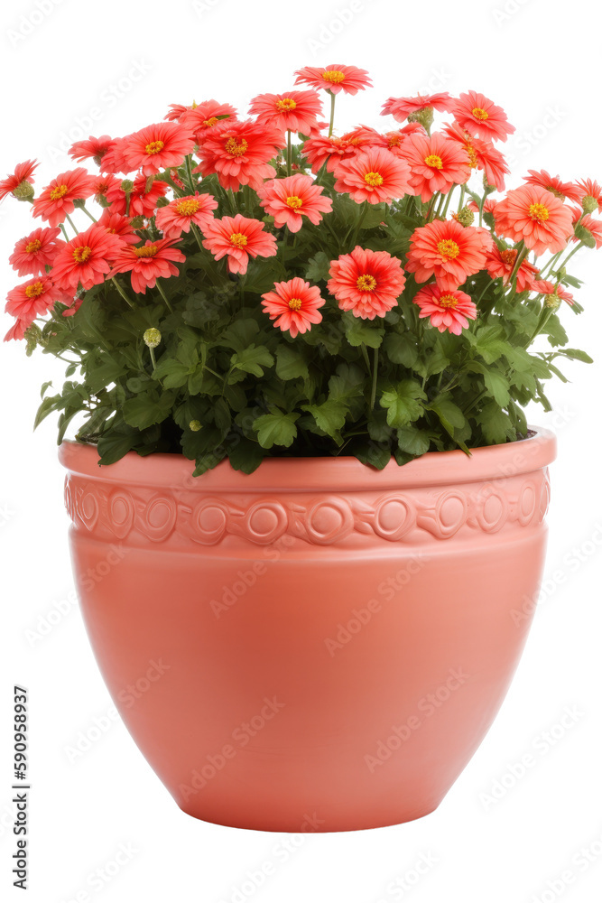 flowers in a pot isolated on transparent background, generative ai