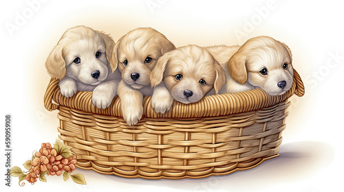 Cute Puppies in a Basket