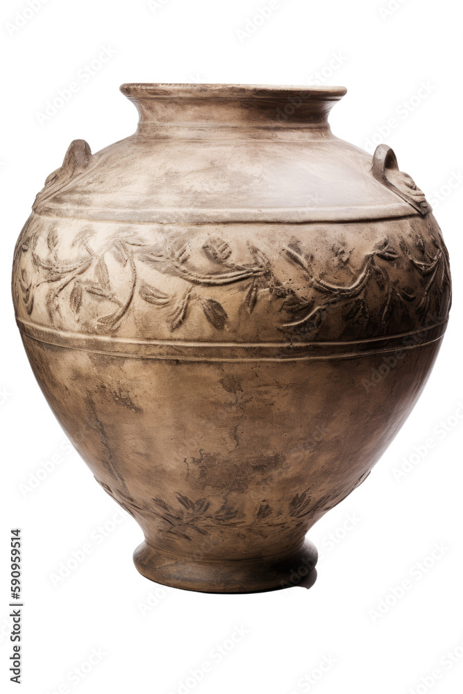 old clay jug isolated on transparent background, generative ai
