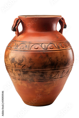 old clay jug isolated on transparent background, generative ai