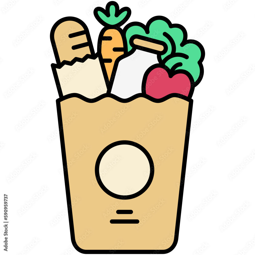 Grocery Icon, Line Filled Icon Style, Home Food Bag Symbol Vector Stock. Grocery Icon, Line Filled Icon Style, Home Food Bag Symbol Vector Stock.
