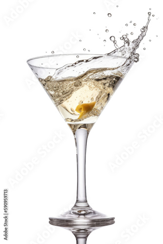 martini glass with splash isolated on transparent background, generative ai