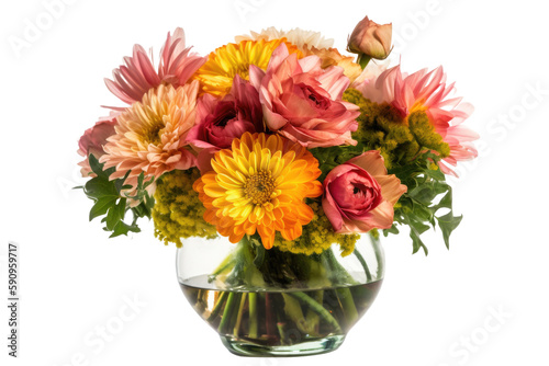 bouquet of flowers isolated on transparent background, generative ai