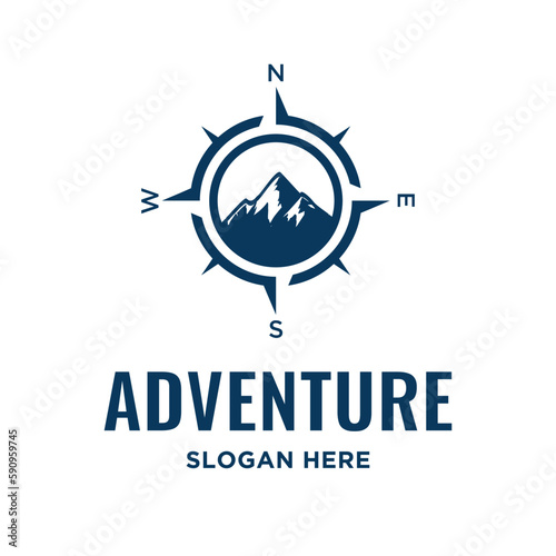 Adventure logo design. mountain and compass combination concept