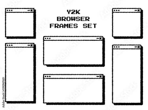 Cartoon Y2K, Retro Web Browser Window Frames. Pencil, pen or marker kid hand drawn scribble doodle old school nostalgic search internet vintage pc page. 