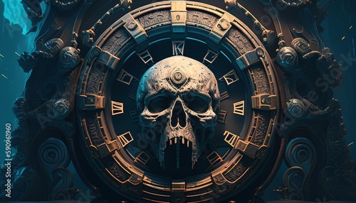 skull time portal, digital art illustration, Generative AI