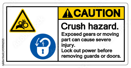 Caution Crush Hazard Exposed gears or moving part can cause severe injury Symbol Sign, Vector Illustration, Isolate On White Background Label .EPS10