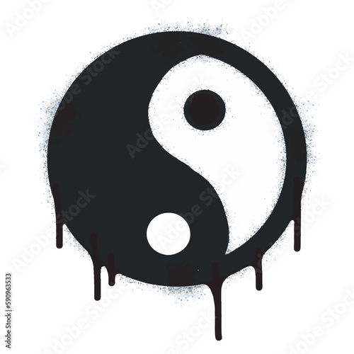 Spray Painted Graffiti Sprayed tai chi symbol isolated on white background. graffiti tai chi icon with overspray in black on white.