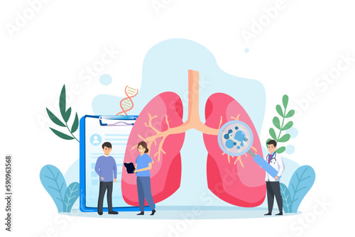 Health care and life insurance concept. World health day. Lungs check, Internal organ inspection check for illness cancer. Vector illustration