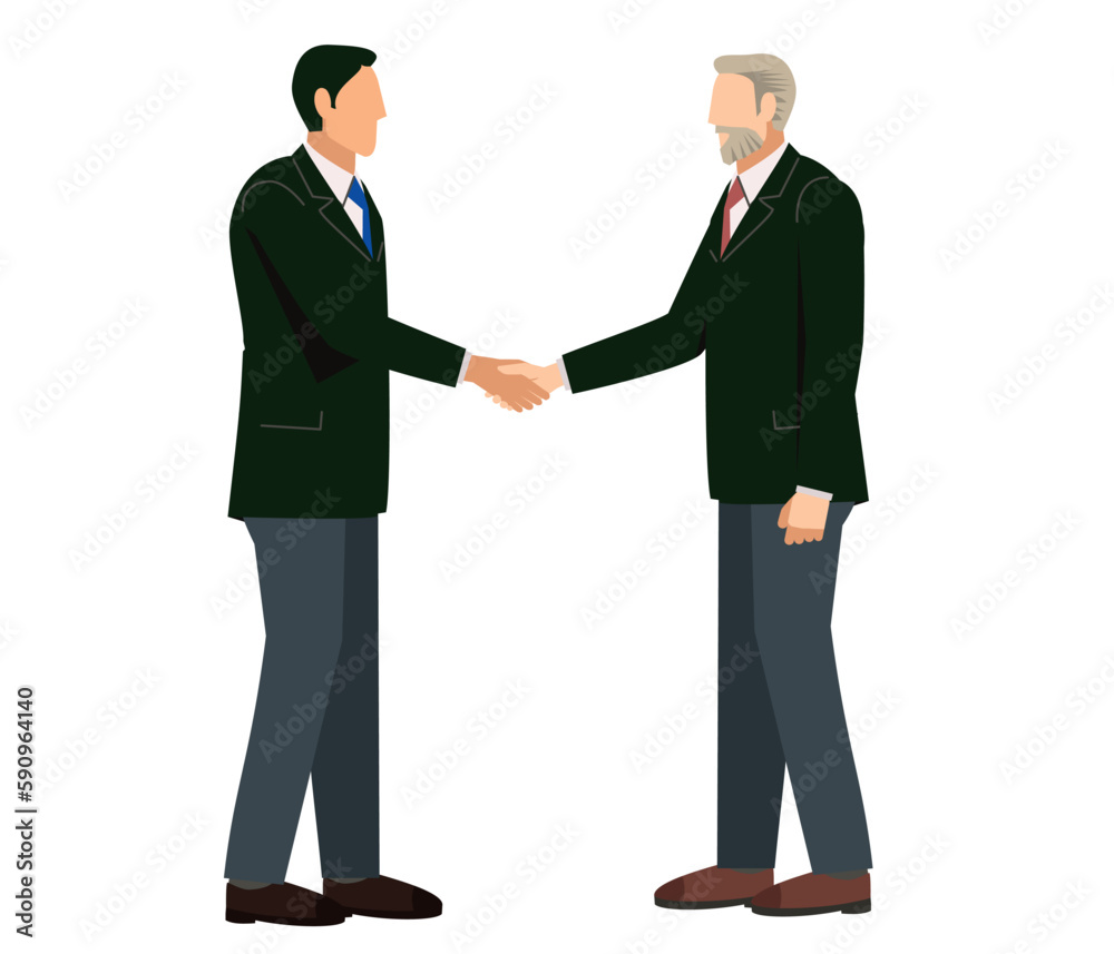 握手をするスーツ姿の男性とスーツ姿のシニア男性のイラスト　ビジネスイメージ商談