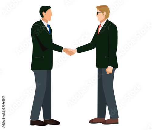 握手をするスーツ姿の男性とスーツ姿の白人男性のイラスト　ビジネスイメージ商談