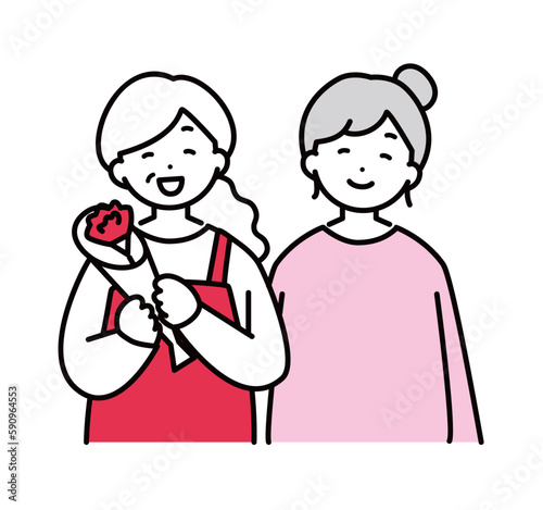 母の日のお母さんと娘のイラスト素材