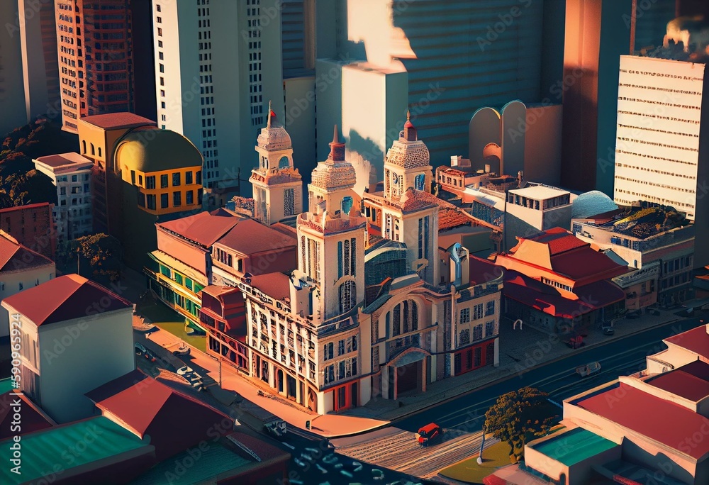 Curitiba, Brazil. Fictional Historic 3D Illustration Render Cityscape. Generative AI