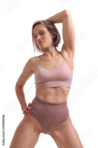 young woman in lingerie on white
