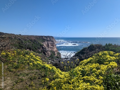 Half Moon Bay rocky shore, Pacific Ocean beach view, San Francisco coastline, California cliffed coast, Abrasion coast