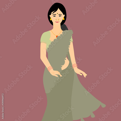 Vector of Beautiful Young woman Posing in Saree.