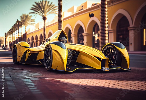 yellow hispeed racer in valencia. Generative AI photo