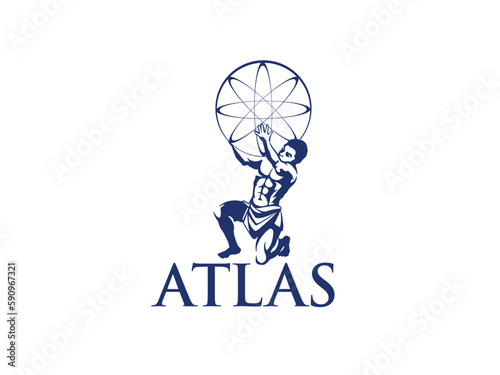 Atlas god lift globe black logo icon design illustration