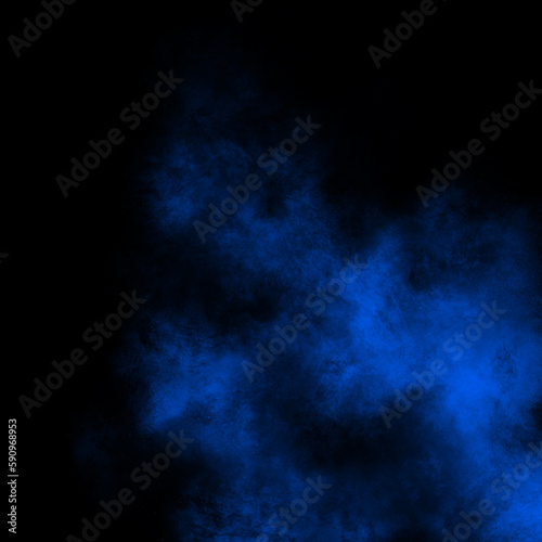 Blue color powder explosion isolated on black background. Royalty high-quality free stock photo image of Blue powder explosion. Colorful dust explode. Paint Holi, Blue dust particles splash