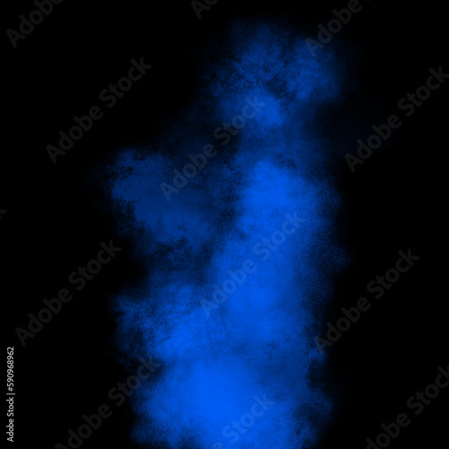 Blue color powder explosion isolated on black background. Royalty high-quality free stock photo image of Blue powder explosion. Colorful dust explode. Paint Holi, Blue dust particles splash