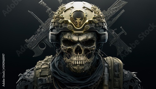 modern military skull soldier, digital art illustration, Generative AI