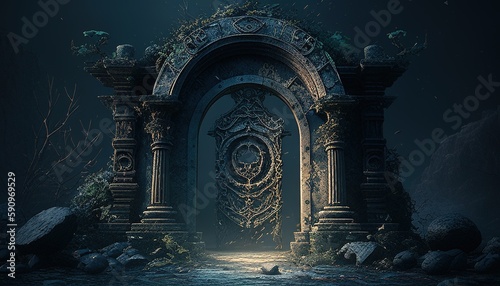 necropolis portal, digital art illustration, Generative AI © Artcuboy