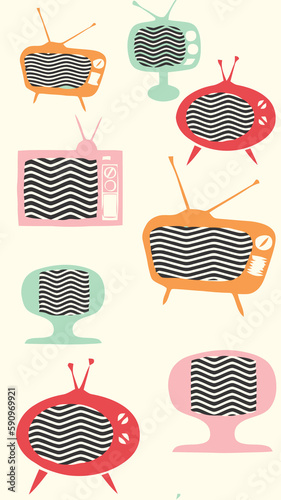 Wallpaper Mural set of retro tvs, in fifities design theme Torontodigital.ca