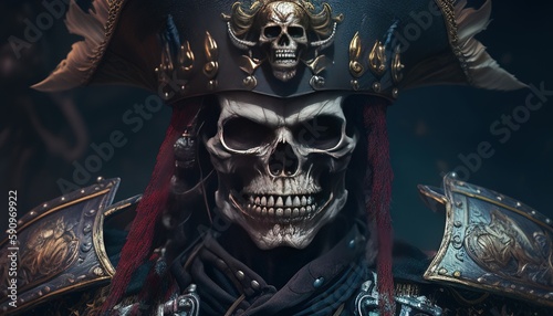 pirate skull warrior, digital art illustration, Generative AI