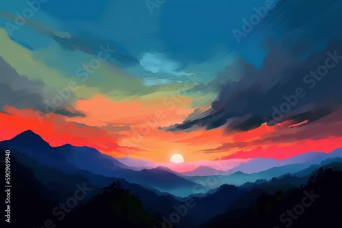 Morning Sky Minimalistic Background Illustration. Generative AI
