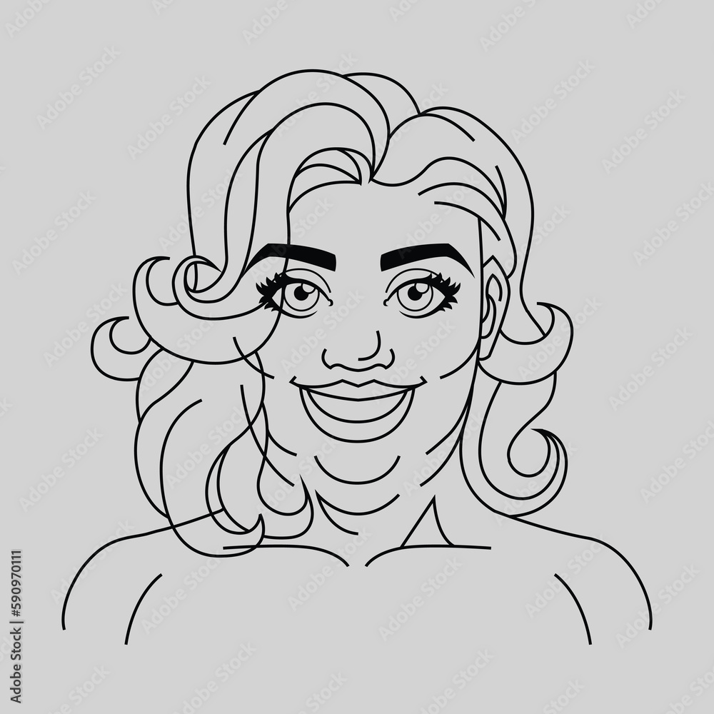 Drawing of a woman with lines, with wavy hair Drawing of a woman with lines, with wavy hair