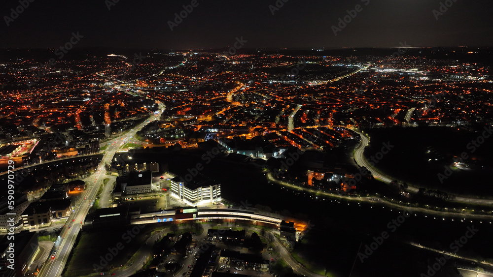 Aerial view Nightscape of East Belfast Skyline night Cityscape Northern Ireland
