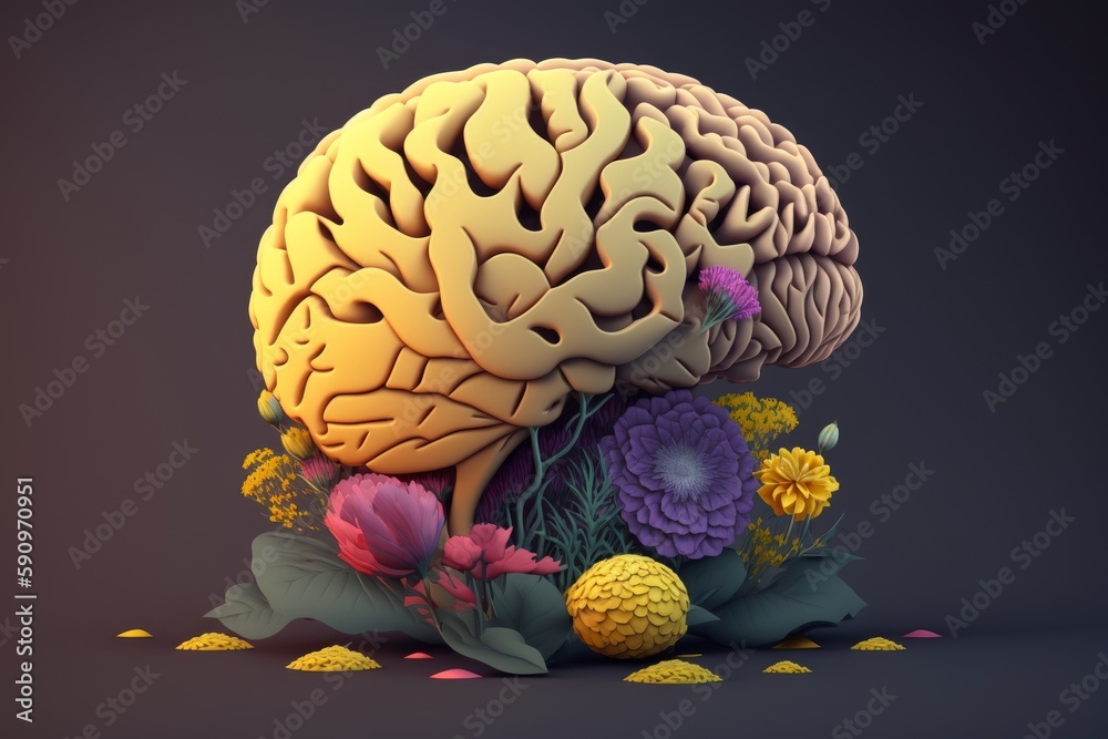 Human brain with spring flowers, symbolizing mental health and self ...