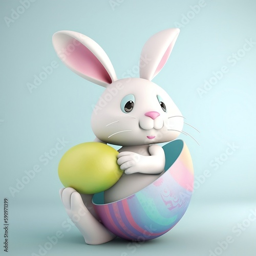 cute bunny holding an egg. Generative ai 