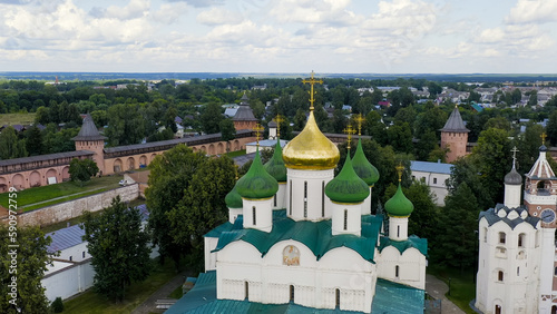 Suzdal, Russia. Flight. The Saviour Monastery of St. Euthymius. Cathedral of the Transfiguration of the Lord in the Spaso-Evfimiev Monastery, Aerial View