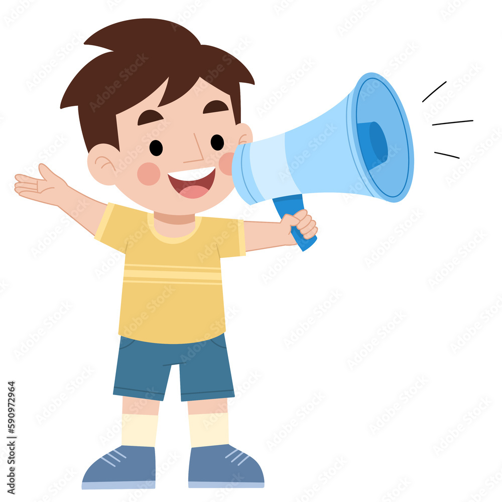 Illustration of a boy talking with a megaphone Illustration of a boy talking with a megaphone