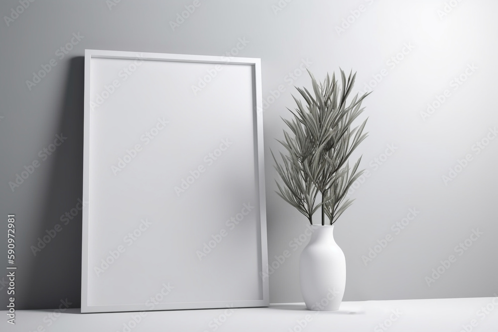 empty white room square frame mockup, Generative AI empty white room square frame mockup, Generative AI