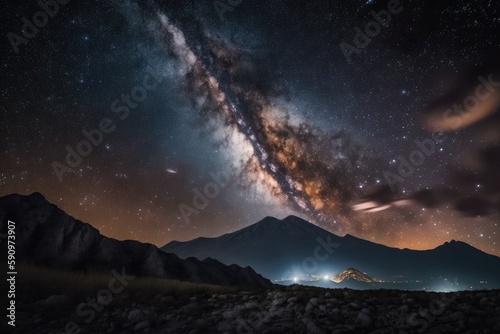 the Milky Way galaxy and stars in a dark night sky. Generative AI