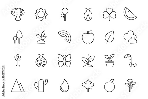 Set of outline nature icons. Environmental icon vector illustration.