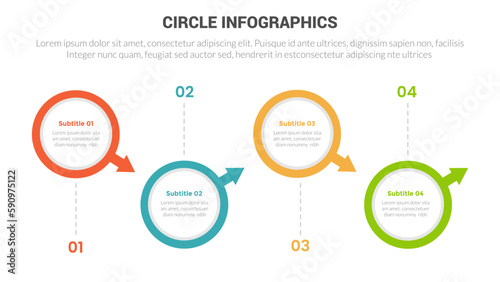 circle base infographics template diagram banner with timeline right direction and 4 point step creative design