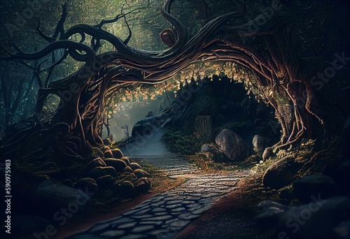 Nature bridge in the fantasy forest. Generative AI © Ronnie