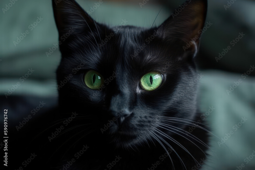 black cat with eyes
