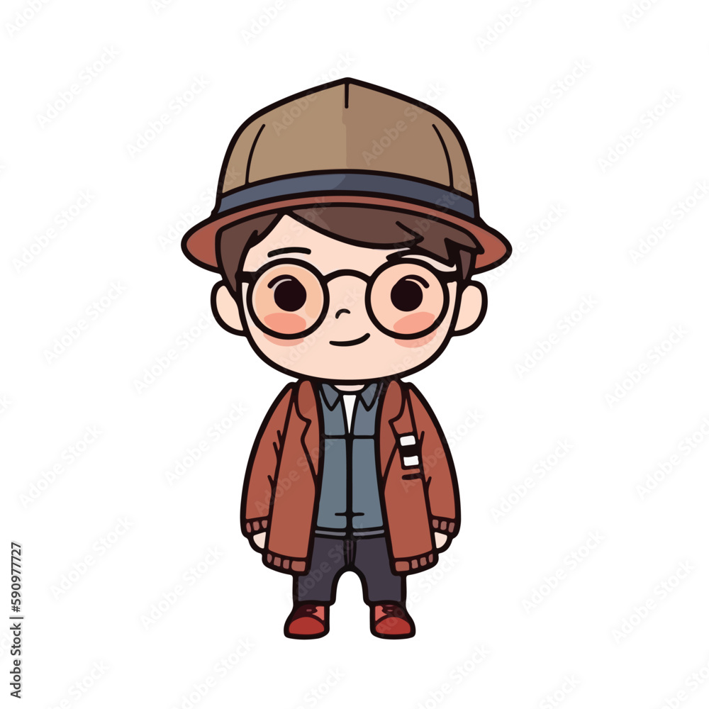 Mascot of cute cool boy wearing jacket and hat. Cartoon flat character vector illustration Mascot of cute cool boy wearing jacket and hat. Cartoon flat character vector illustration
