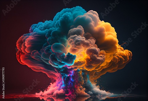 most colorful explosion of a rainbowcloud in a reflective environment, Generative AI