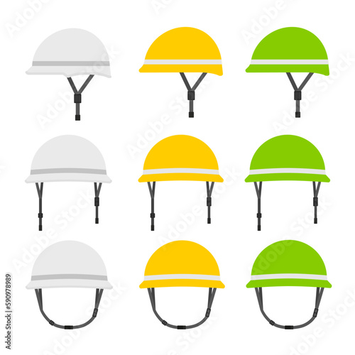 ヘルメットのイラストセット　正面　側面