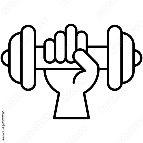 dumbbell icon, line icon style, barbell hand lifting symbol vector stock.