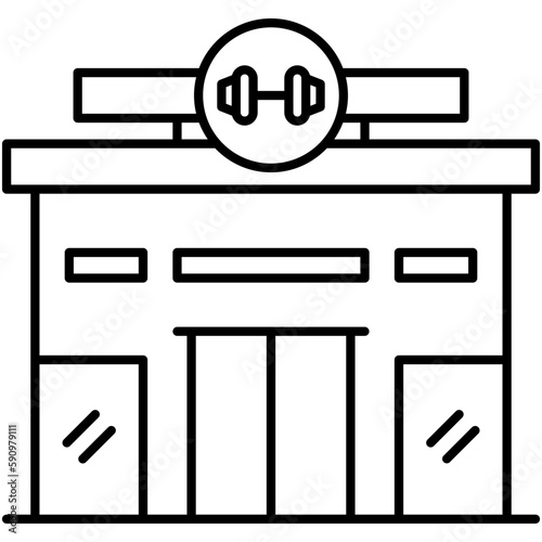 gymnasium icon, line icon style, fitness gym building symbol vector stock.