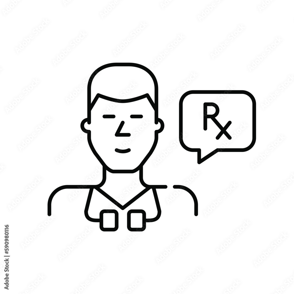 GP doctor with stethoscope writing prescription. Pixel perfect, editable stroke line icon GP doctor with stethoscope writing prescription. Pixel perfect, editable stroke line icon